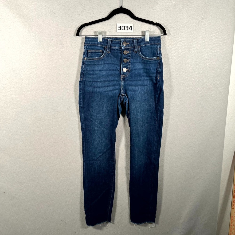 LC Lauren Conrad Jeans Womens 4 Blue Denim Frayed Hem Whiskering Button‎ Fly